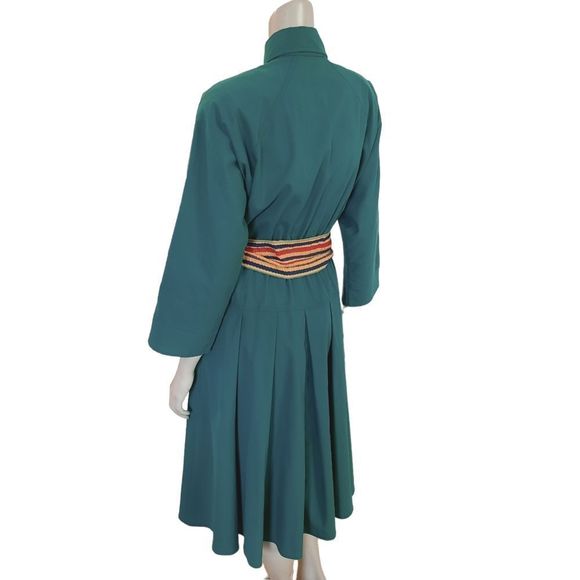 Vintage 80s Day Dress size 4 Emerald Green Cotton Blend with Contrasting Belt - Picture 4 of 7